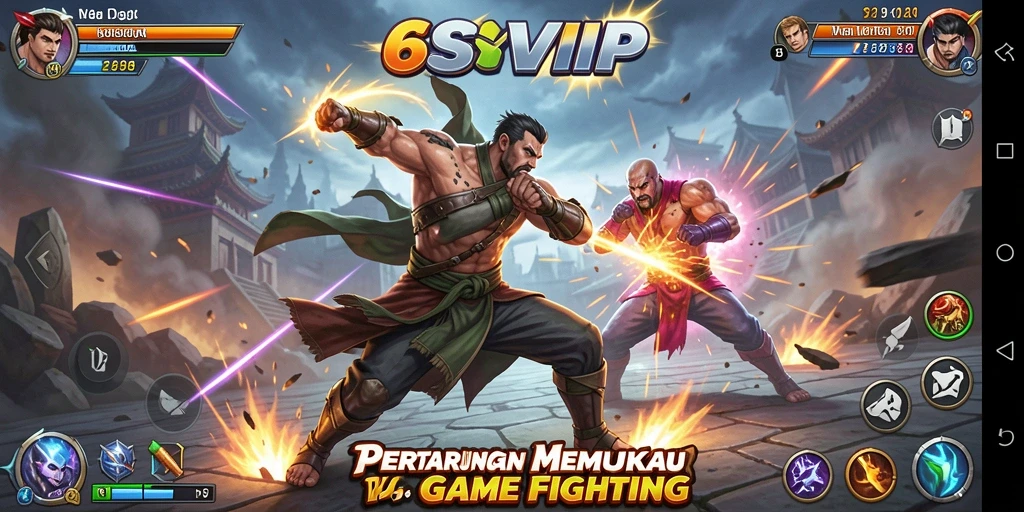 Screenshot gameplay 6SVIP menunjukkan pertarungan sengit antara karakter.