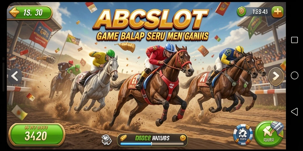 Tampilan gameplay balapan yang seru di ABCSLOT dengan mobil keren.