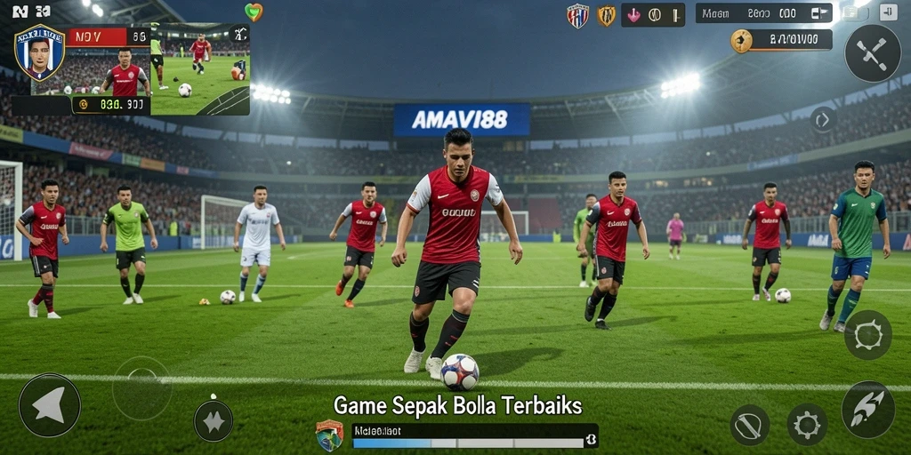 Screenshot AMAVI88 menampilkan aksi pertandingan sepak bola yang seru.