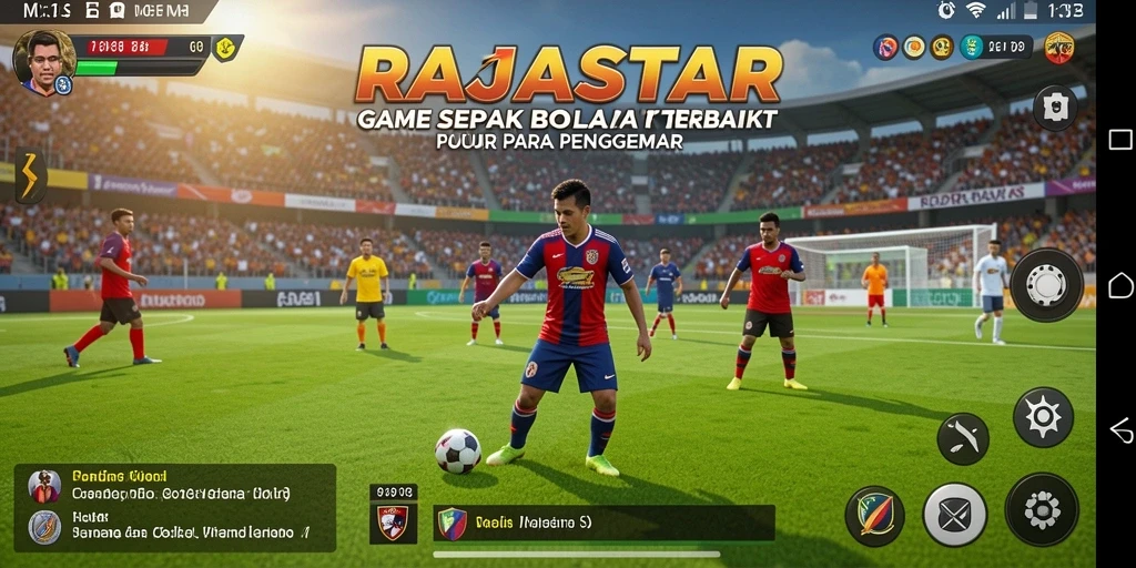 Tampilan gameplay RAJASTAR dengan aksi sepak bola yang mendebarkan.